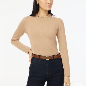 J crew heather mushroom Cotton ruffleneck sweater